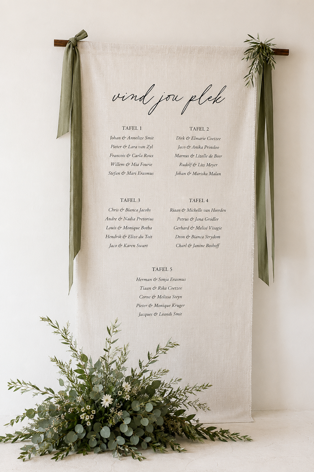 Tafelplasings / Seating chart (1-5 tables)