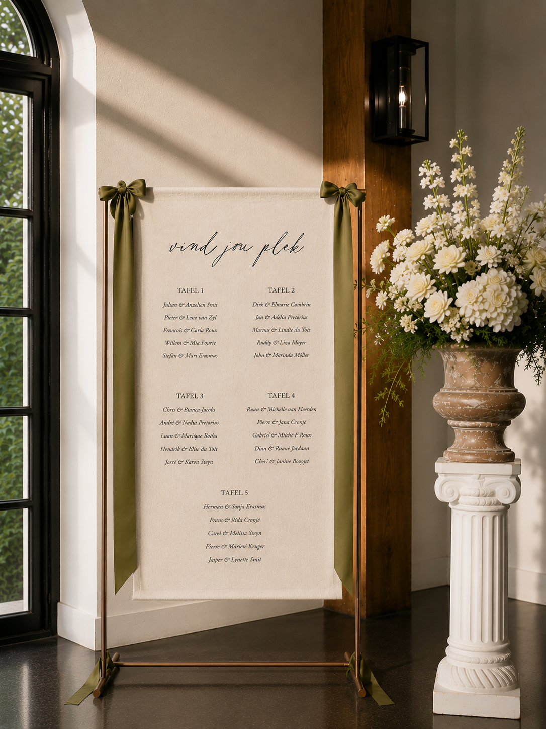 Tafelplasings / Seating chart (1-5 tables)